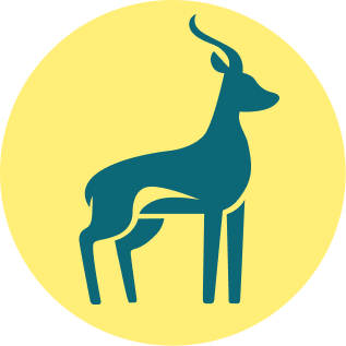 Silhouette einer türkisfarbenen Gazelle in einem hellgelben Kreis, im Logo-Stil